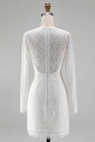 Lace Long Sleeve Ivory Bodycon Short Engagement Dress
