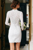 Lace Long Sleeve Ivory Bodycon Short Engagement Dress