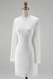 Lace Long Sleeve Ivory Bodycon Short Engagement Dress