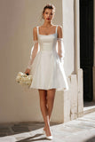 Simple A Line Ivory Satin Engagement Dress