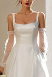 Simple A Line Ivory Satin Engagement Dress
