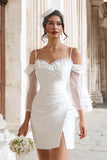Cold Shouder Bodycon Ivory Engagement Dress with Ruffles