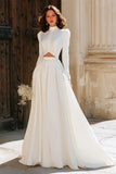 High Neck A Line Cut Out Long Ivory Wedding Dress