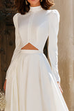 High Neck A Line Cut Out Long Ivory Wedding Dress