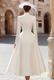 Long Sleeve A Line Satin Cut Out Ivory Wedding Dress