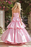 Tiered Strapless A Line Pink Prom Dress