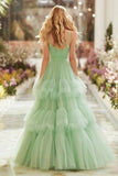 Light Green A Line Tiered Tulle Princess Prom Dress