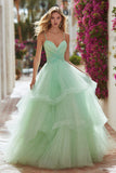 Light Green Tulle Princess Prom Dress with Ruffles