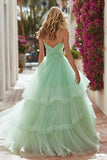 Light Green Tulle Princess Prom Dress with Ruffles
