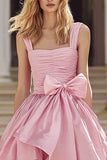 Princess Pink Tiered Ruched Prom Dress with Bow