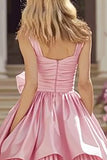 Princess Pink Tiered Ruched Prom Dress with Bow