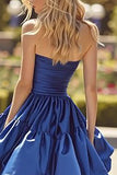 Strapless Dark Blue Tiered Princess Prom Dress