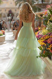 Light Green Tiered Tulle Corset Prom Dress