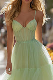 Light Green Tiered Tulle Corset Prom Dress
