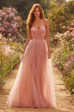 Spaghetti Straps A Line Tulle Dusty Rose Bridesmaid Dress