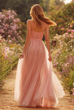 Spaghetti Straps A Line Tulle Dusty Rose Bridesmaid Dress