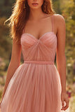 Spaghetti Straps A Line Tulle Dusty Rose Bridesmaid Dress