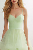Light Green Tiered Tulle Ruffled Long Prom Dress