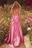 Sparkly Beaded Satin Pink A Line Prom Dress