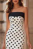 White Black Polka Dot Mermaid Strapless Long Prom Dress