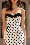 Strapless White Black Polka Dot Mermaid Prom Dress
