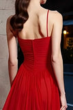 Red A Line Ruched Long Gala Dress with Ruffles