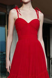 Spaghetti Straps Red A Line Ruffled Long Gala Dress