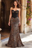 Brown Leopard Mermaid Strapless Corset Prom Dress