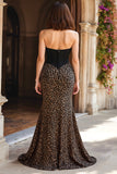 Brown Leopard Mermaid Strapless Corset Prom Dress