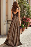 Spaghetti Straps Brown Leopard A Line Prom Dress