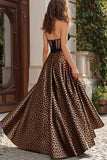 Brown Leopard Strapless A Line Long Prom Dress