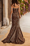 Sparkly Brown Leopard Mermaid Prom Dress with Rhinestones
