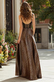 Spaghetti Straps A Line Brown Leopard Long Prom Dress