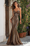 Mermaid Brown Leopard Spaghetti Straps Long Prom Dress