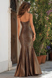Mermaid Brown Leopard Spaghetti Straps Long Prom Dress