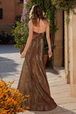 Simple Brown Leopard A Line Prom Dress with Slit
