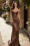 Sparkly Brown Leopard Beaded Long Prom Dress