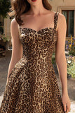 Simple Spaghetti Straps A Line Brown Leopard Prom Dress