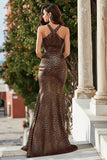 Brown Leopard Halter Mermaid Prom Dress