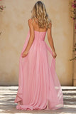 Pink A Line Neck Scarf Strapless Prom Dress