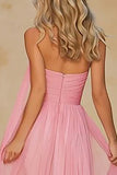 Pink A Line Neck Scarf Strapless Prom Dress