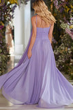 Lilac Neck Scarf Strapless A Line Prom Dress