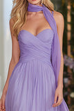 Lilac Neck Scarf Strapless A Line Prom Dress