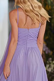 Lilac Neck Scarf Strapless A Line Prom Dress
