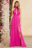 Fuchsia Halter A Line Cut Out Prom Dress