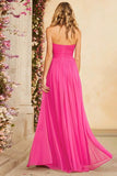 Fuchsia Halter A Line Cut Out Prom Dress
