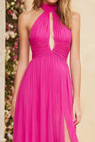 Fuchsia Halter A Line Cut Out Prom Dress
