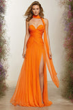 Orange Strapless A Line Ruched Neck Scarf Prom Dress