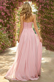 Strapless A Line Pink Prom Dress with Neck Scarf