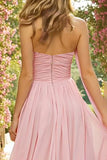 Strapless A Line Pink Prom Dress with Neck Scarf